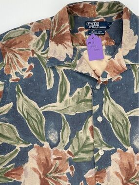 Hawaiian Polo Ralph Lauren Vintage Camp Shirt Floral Linen Blend XL